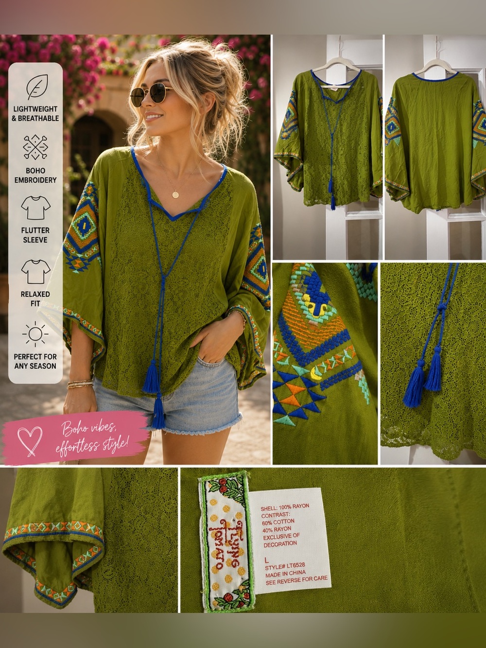 Flying Tomato Olive Green Woven Top with Trim